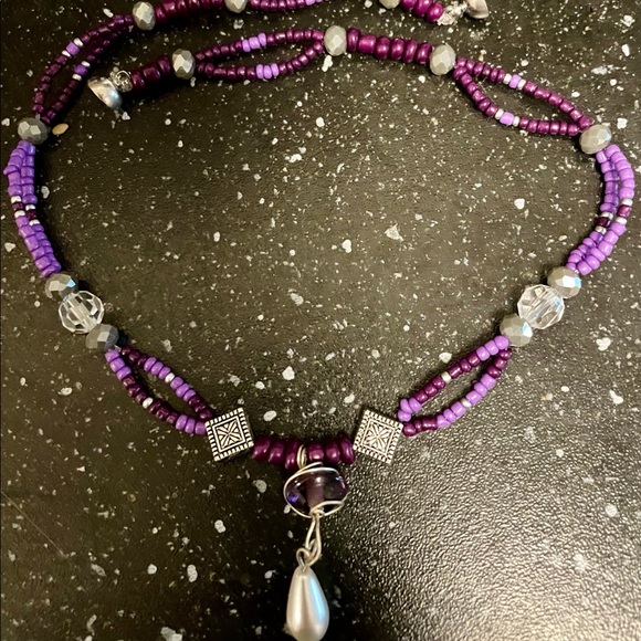 Handmade Bohemian Style Purple Choker or Fancy Collar w New & Upcycled Beads - Picture 2 of 6